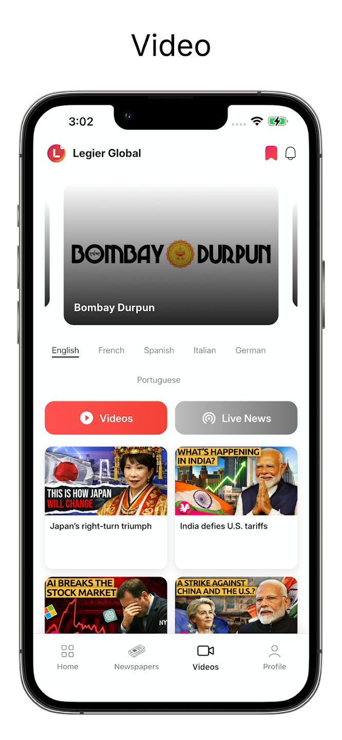 Legier video and live news screen