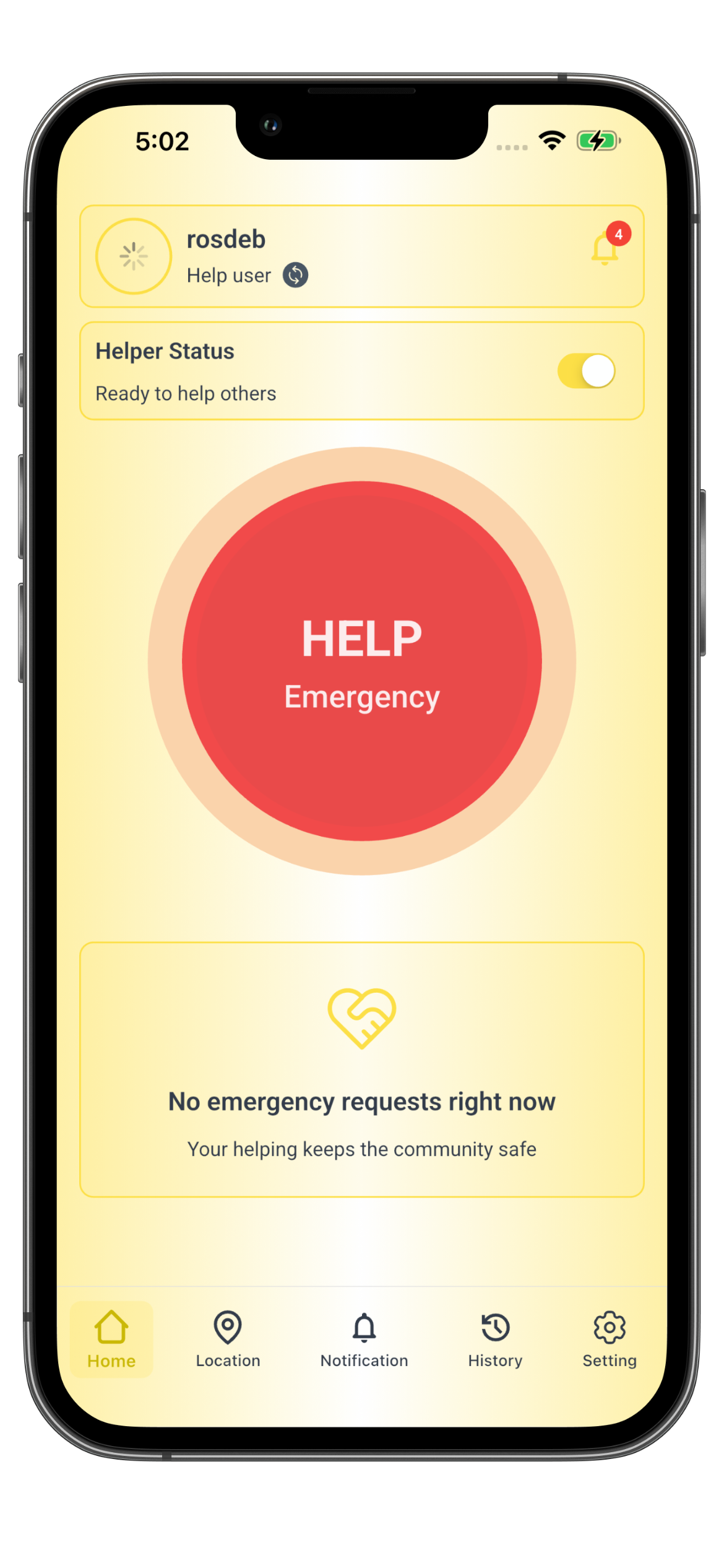 SafeRadar home emergency screen